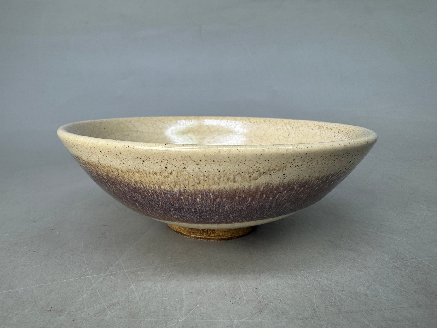 Y8892 CHAWAN Seto-ware flat bowl signed Japan antique tea ceremony cup pottery