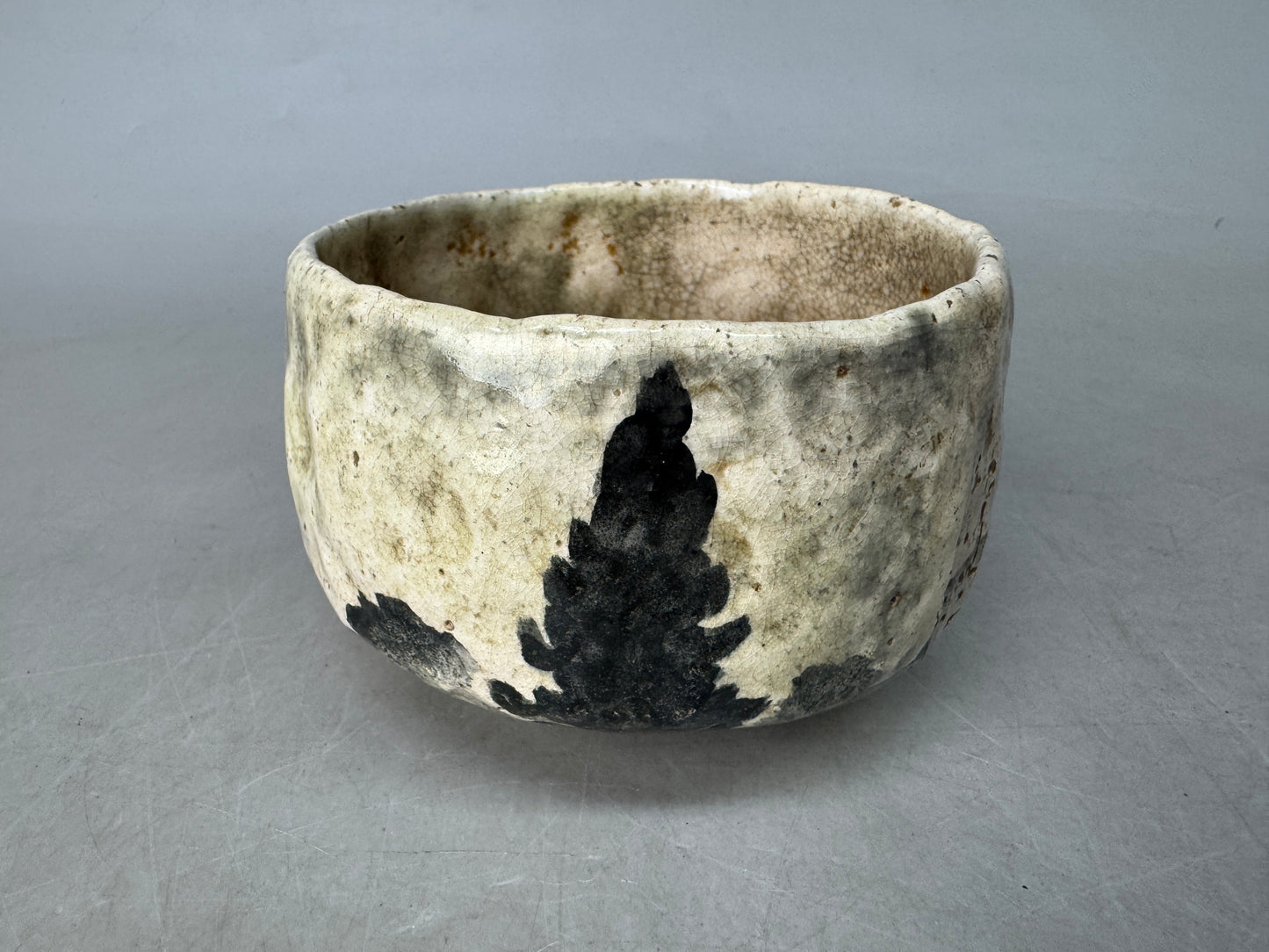 Y8894 CHAWAN Raku-ware white bowl signd Japan antique tea ceremony cup pottery