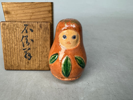 Y8901 BOX Raku-ware Daruma signed box kintsugi Japan antique incense case aroma