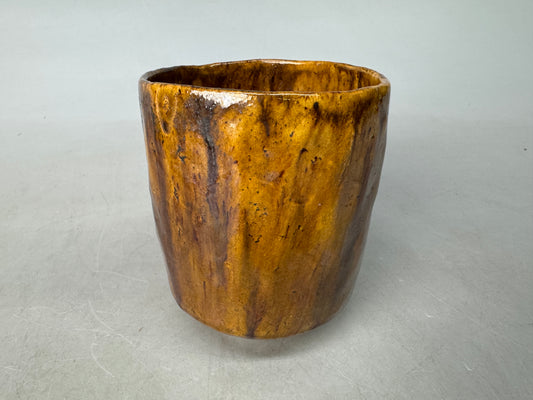 Y8910 CHAWAN Ohi-ware tube bowl signed Japan antique tea ceremony teacup pottery