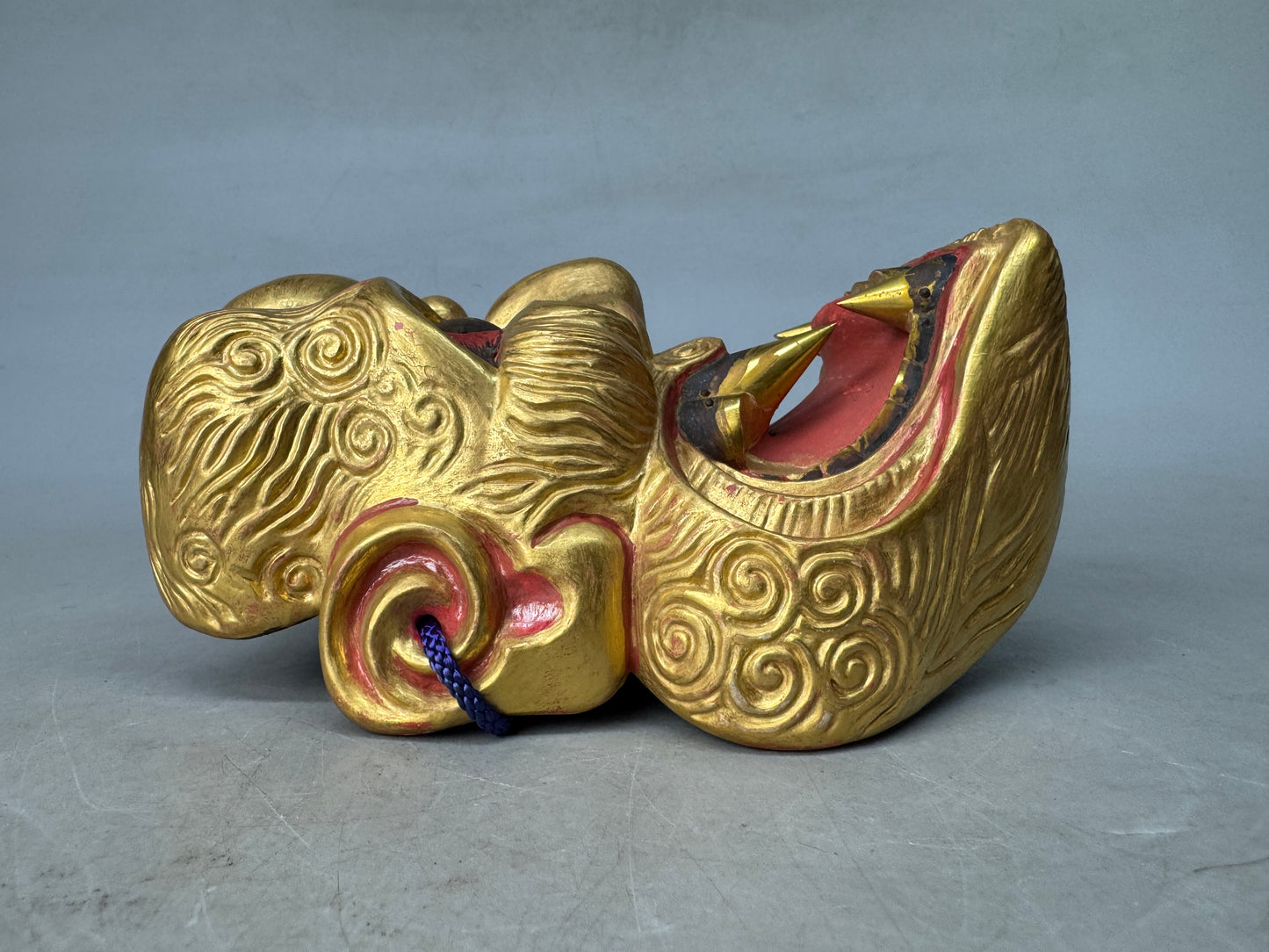 Y8914 NOH MASK wood carving Shishiguchi signed Japan antique omen dance drama