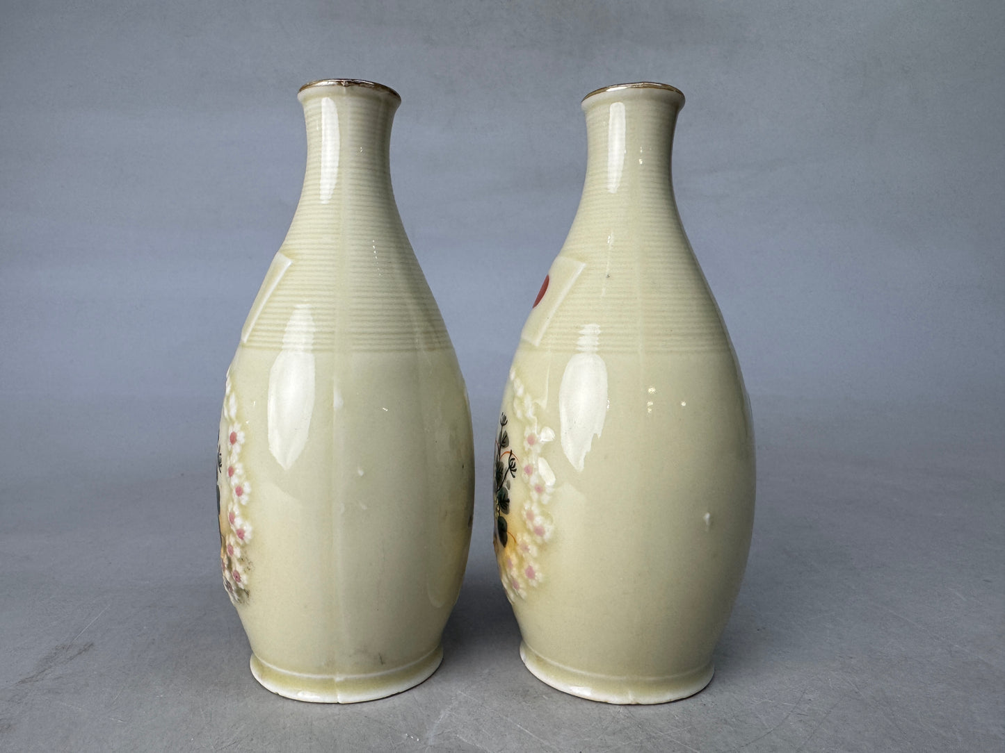 Y8926 Imperial Japan Army 2 Tokkuri Sake bottles ceramic Japan WW2 vintage