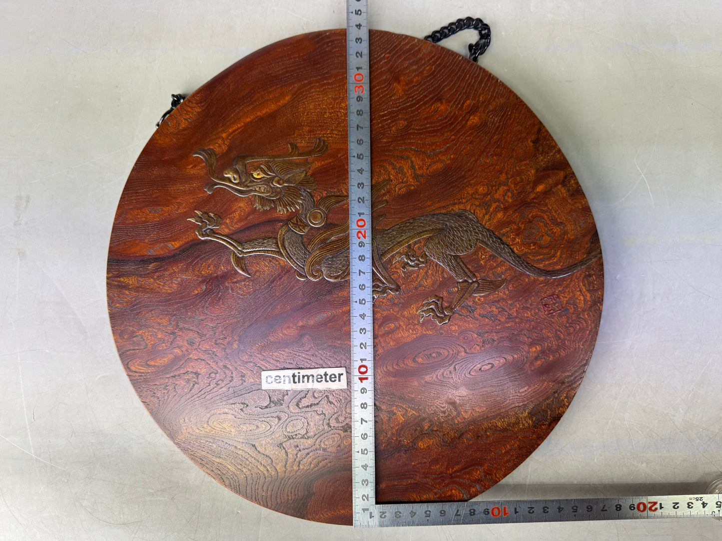 Y8935 FRAME Dragon Makie natural wood round signed box Tamamoku Japan antique