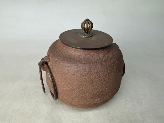 Y8939 CHAGAMA Iron teapot pot Copper lid Japan antique tea ceremony utensils