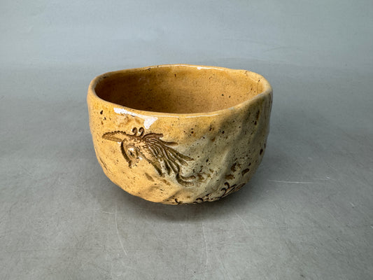 Y8947 CHAWAN Raku-ware bowl Paulownia Phoenix Japan antique tea ceremony pottery
