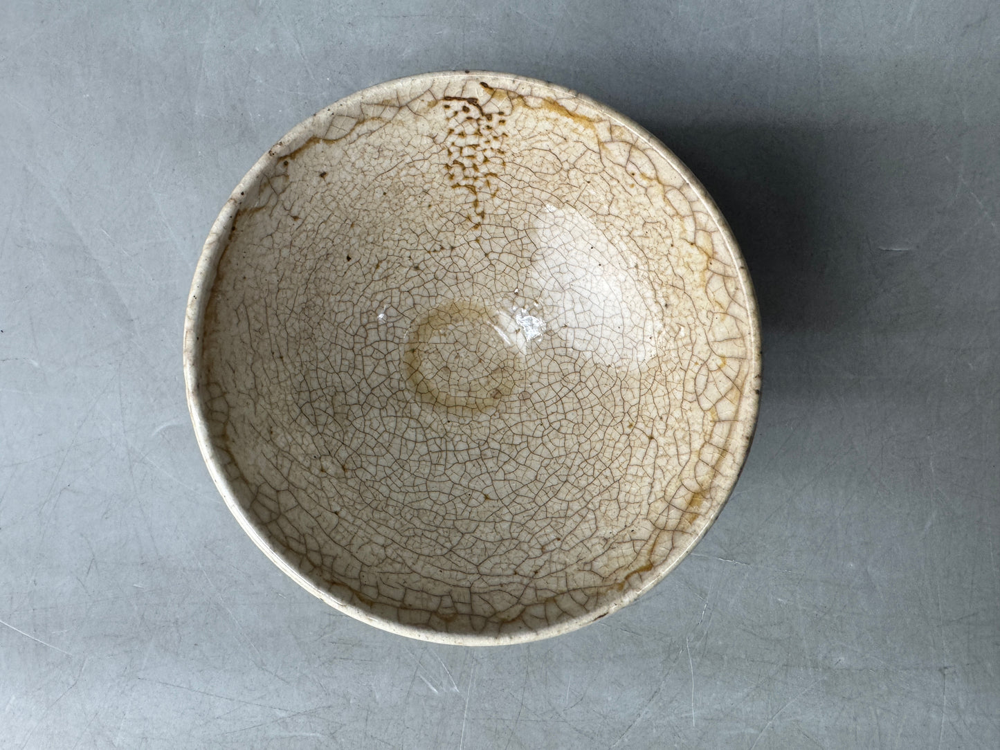 Y8953 CHAWAN Mino-ware flat bowl Japan antique tea ceremony pottery tableware
