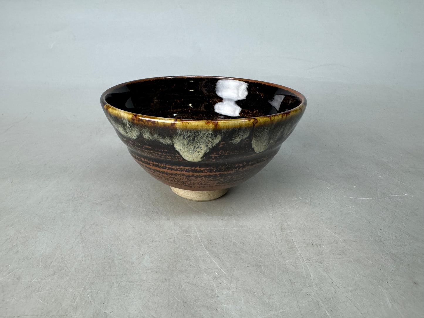 Y8955 CHAWAN Akogi-ware bowl signed Japan antique tea ceremony cup pottery