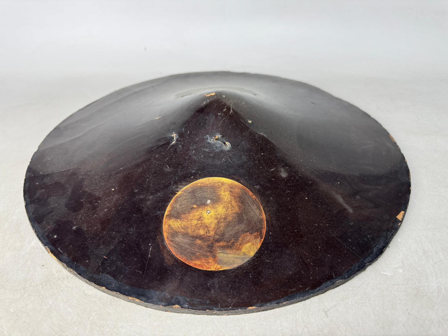 Y8962 JINGASA Black lacquer battle hat Japanese samurai yoroi armor helmet