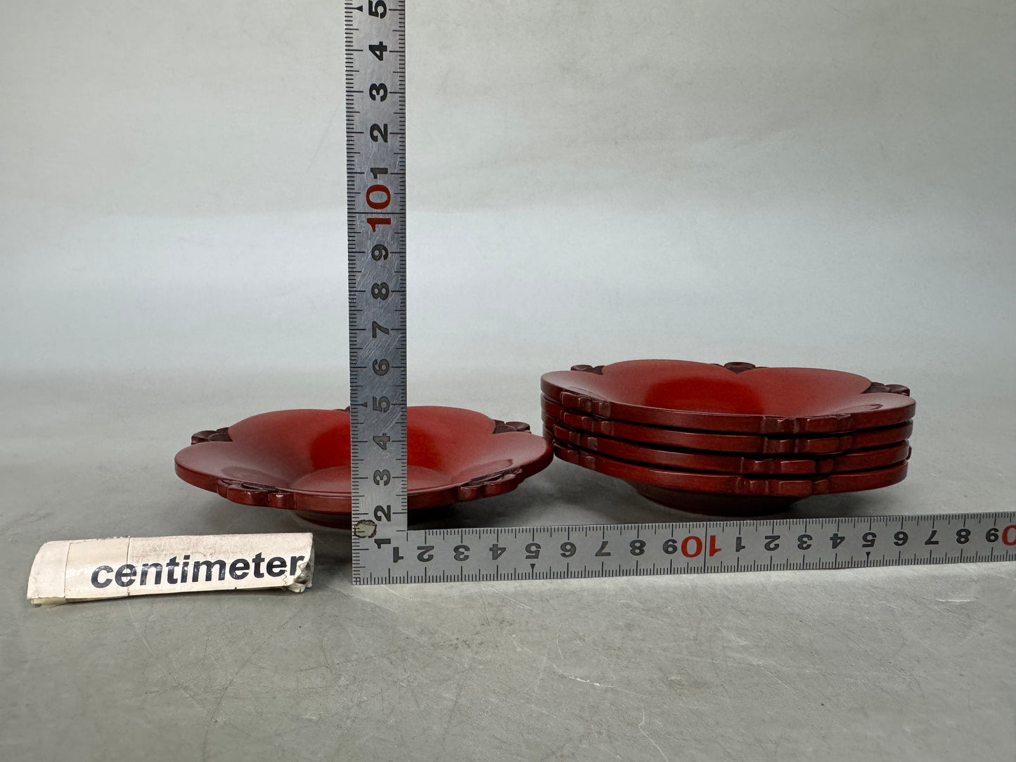 Y8993 DISH Kamakura carving Chataku coaster set of 5 signed Japan antique