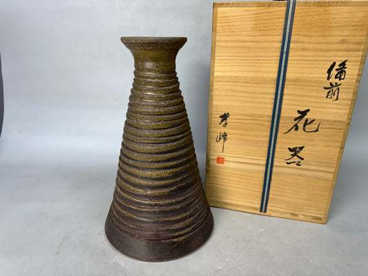 Y9008 FLOWER VASE Bizen-ware signed box Japan ikebana floral arrangement modern