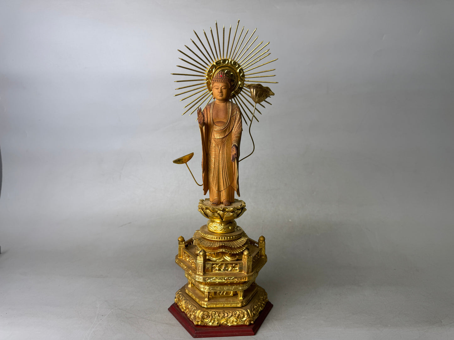 Y9018 STATUE wood carving Amitabha Buddha figurine Japan antique Buddhism art