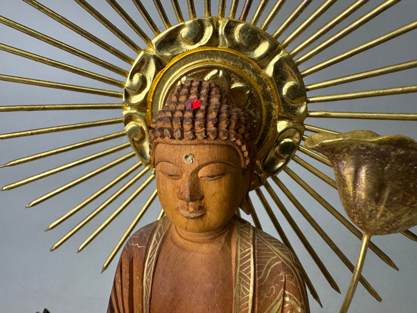 Y9018 STATUE wood carving Amitabha Buddha figurine Japan antique Buddhism art