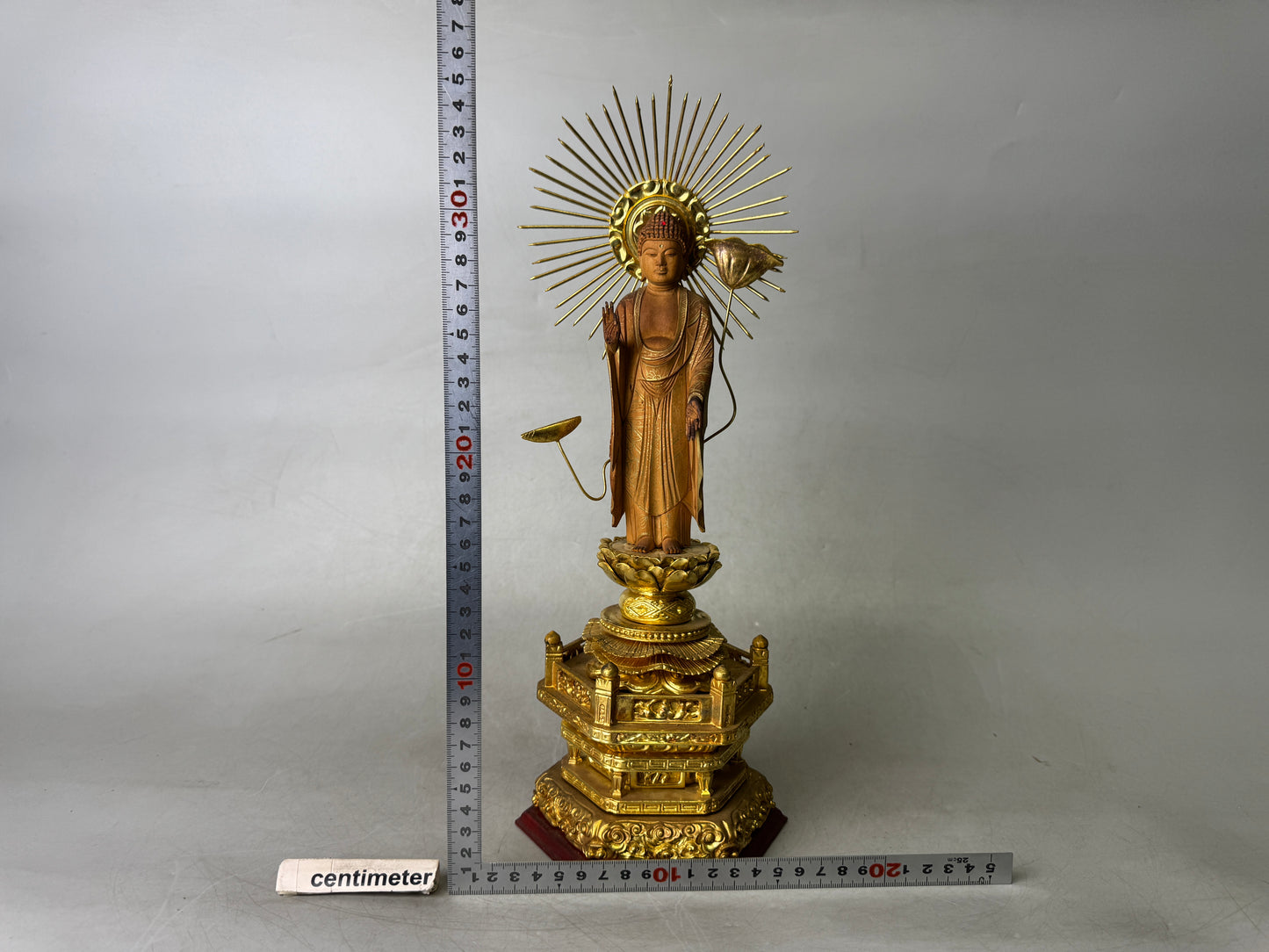 Y9018 STATUE wood carving Amitabha Buddha figurine Japan antique Buddhism art