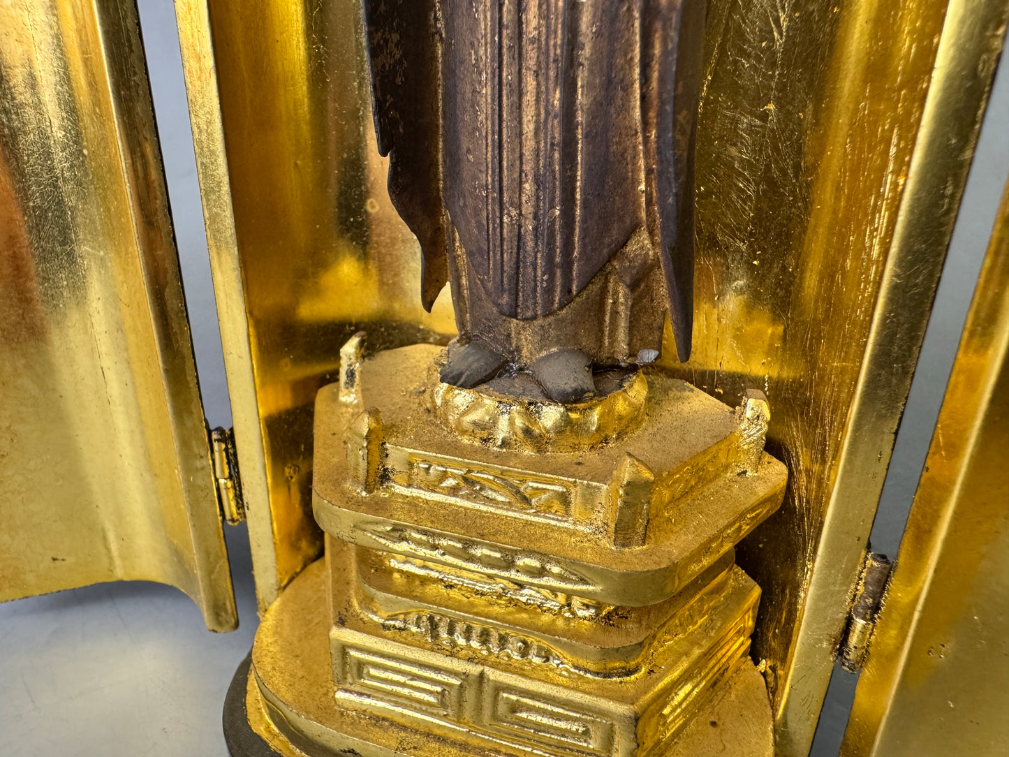 Y9019 STATUE wood carving Amitabha Buddha figurine shrine Japan antique Buddhism