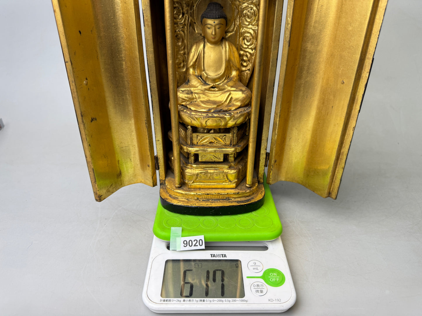 Y9020 STATUE wood carving Amitabha Buddha figurine shrine Japan antique Buddhism