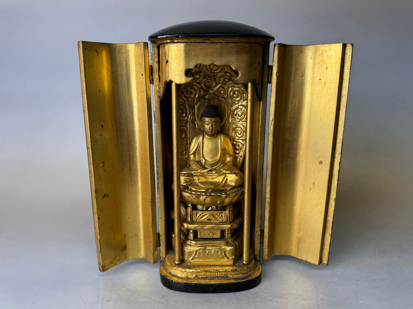 Y9020 STATUE wood carving Amitabha Buddha figurine shrine Japan antique Buddhism