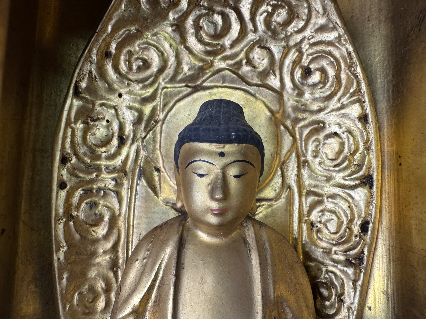Y9020 STATUE wood carving Amitabha Buddha figurine shrine Japan antique Buddhism