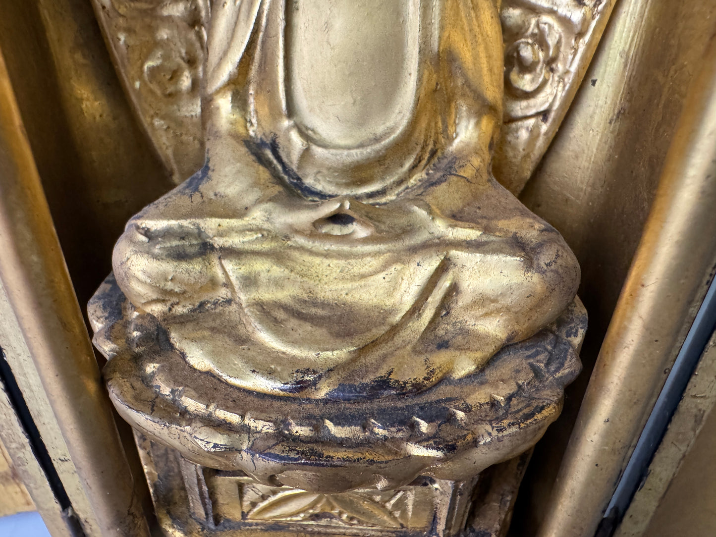 Y9020 STATUE wood carving Amitabha Buddha figurine shrine Japan antique Buddhism