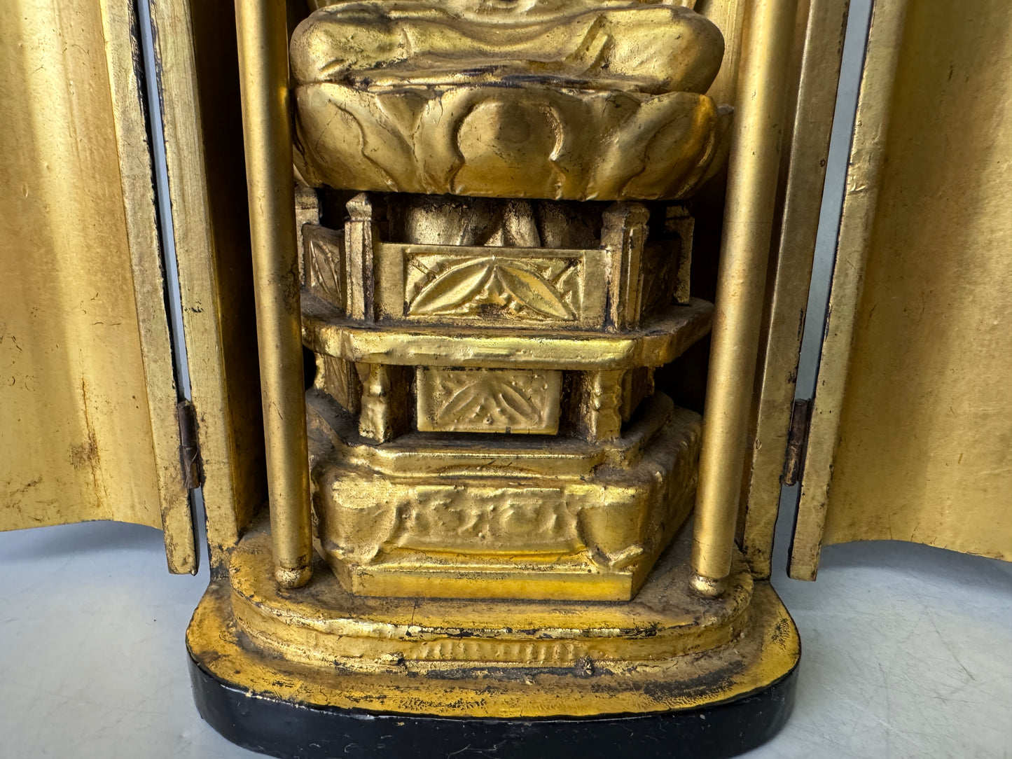 Y9020 STATUE wood carving Amitabha Buddha figurine shrine Japan antique Buddhism