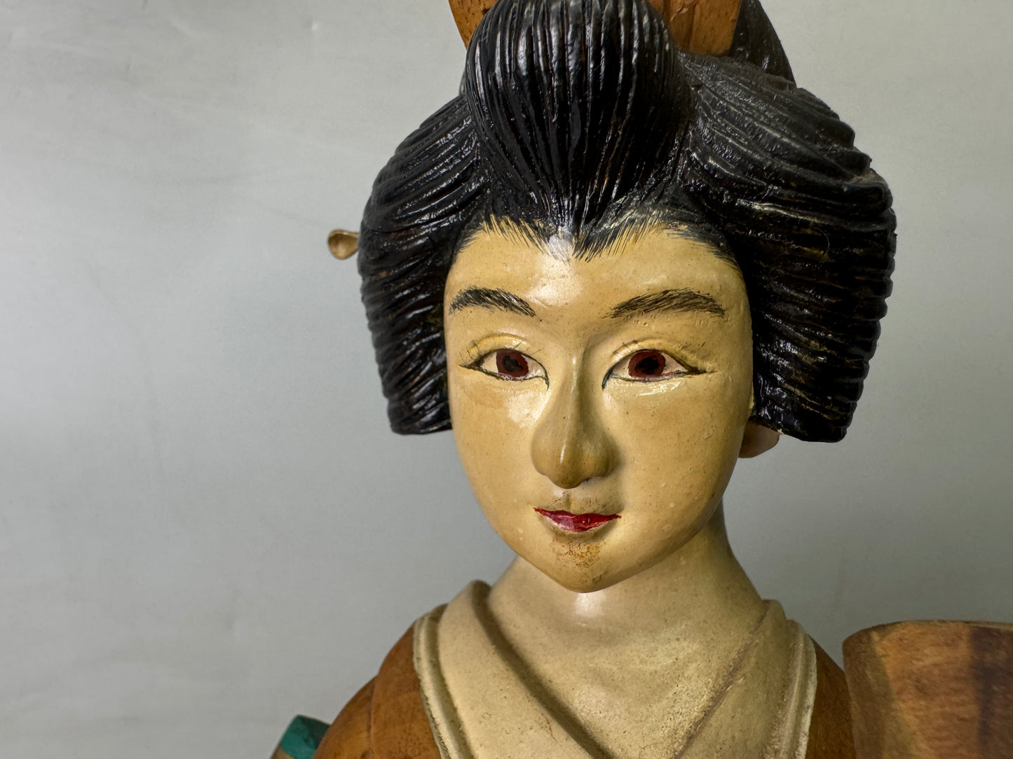 Y9022 STATUE wood carving Kimono beauty figurine signed Japan antique interior