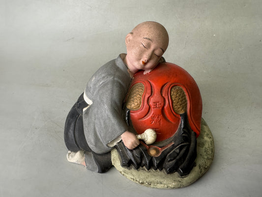 Y9023 OKIMONO ceramic Dozing Monk figurine Mokugyo Japan antique interior figure