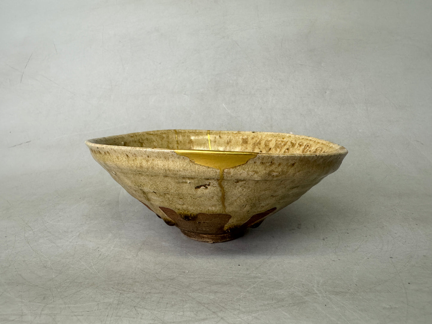 Y9040 CHAWAN Koseto-ware flat bowl kintsugi box Japan antique tea ceremony cup