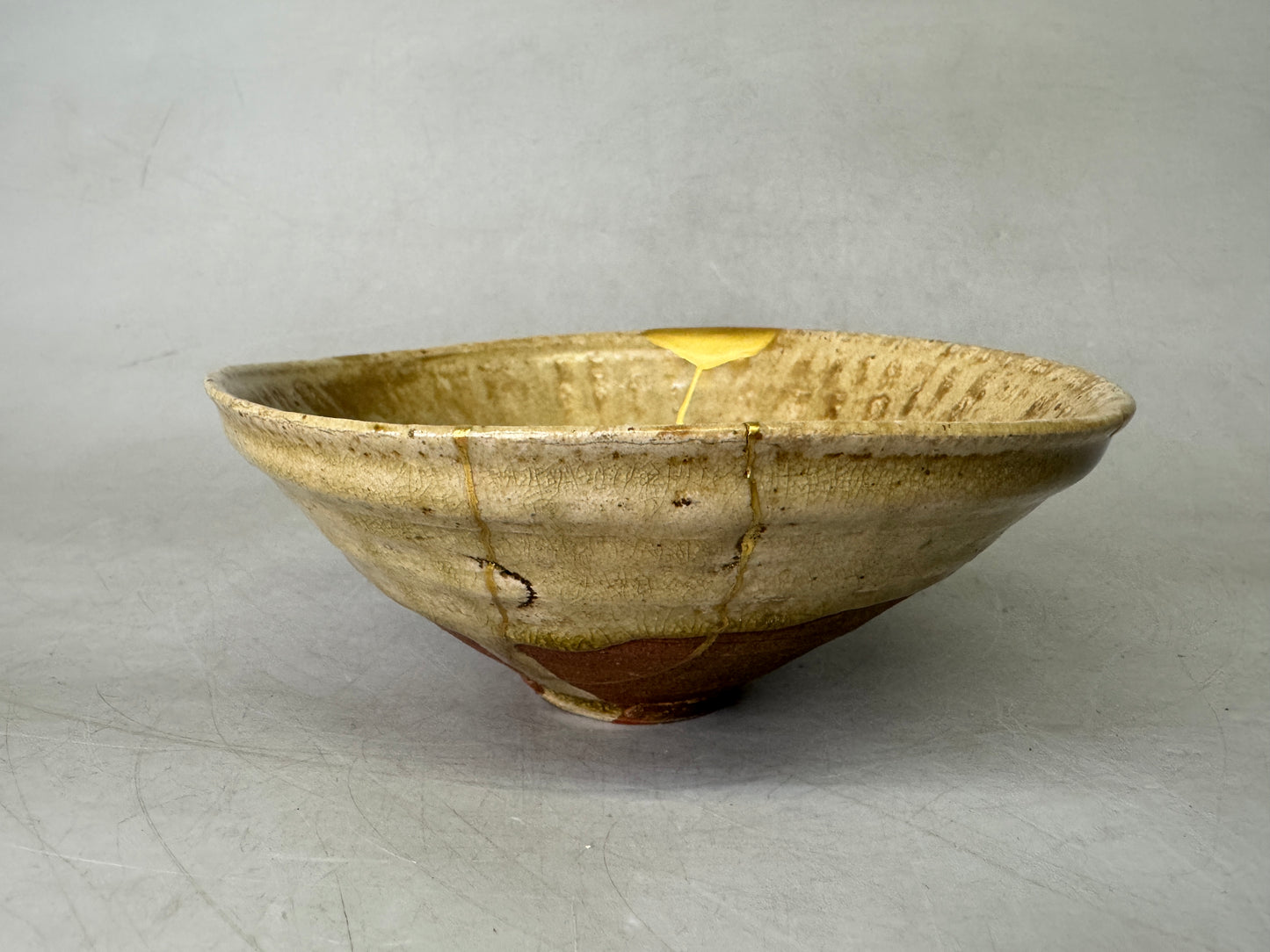 Y9040 CHAWAN Koseto-ware flat bowl kintsugi box Japan antique tea ceremony cup