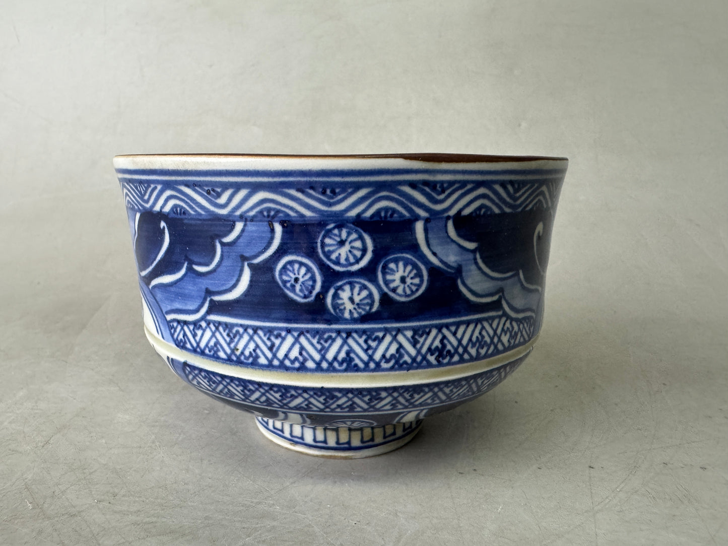 Y9041 CHAWAN Shonzui bowl box underglaze blue Japan antique tea ceremony pottery