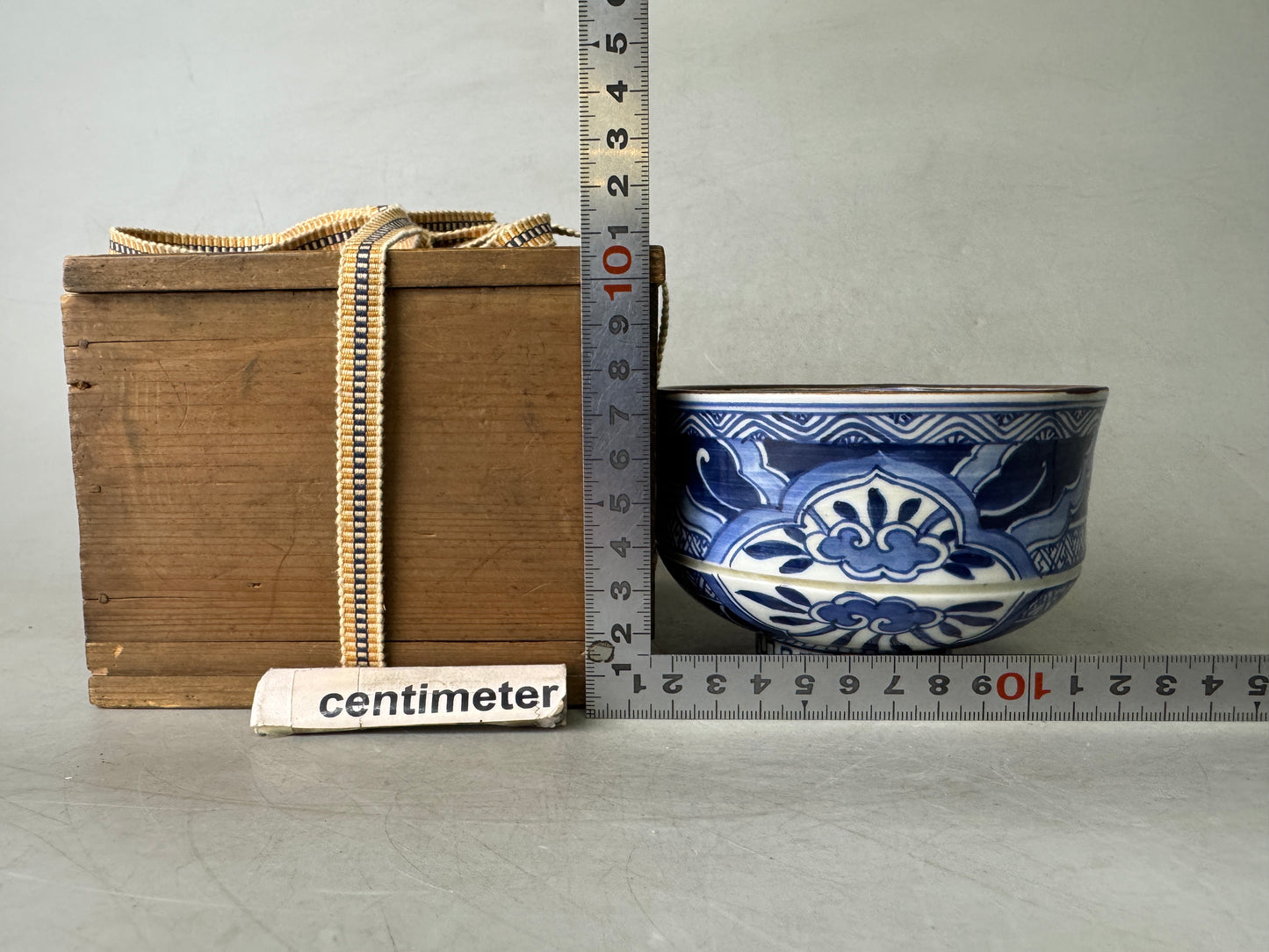 Y9041 CHAWAN Shonzui bowl box underglaze blue Japan antique tea ceremony pottery
