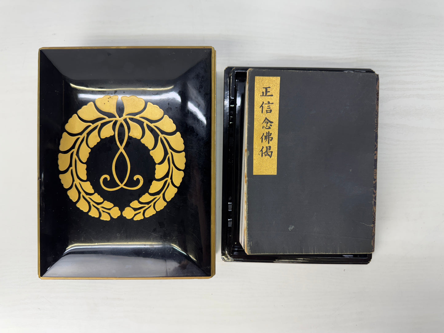 Y9054 Buddhist Altar Japanese hymn box 4 sutra books Japan antique Buddhism