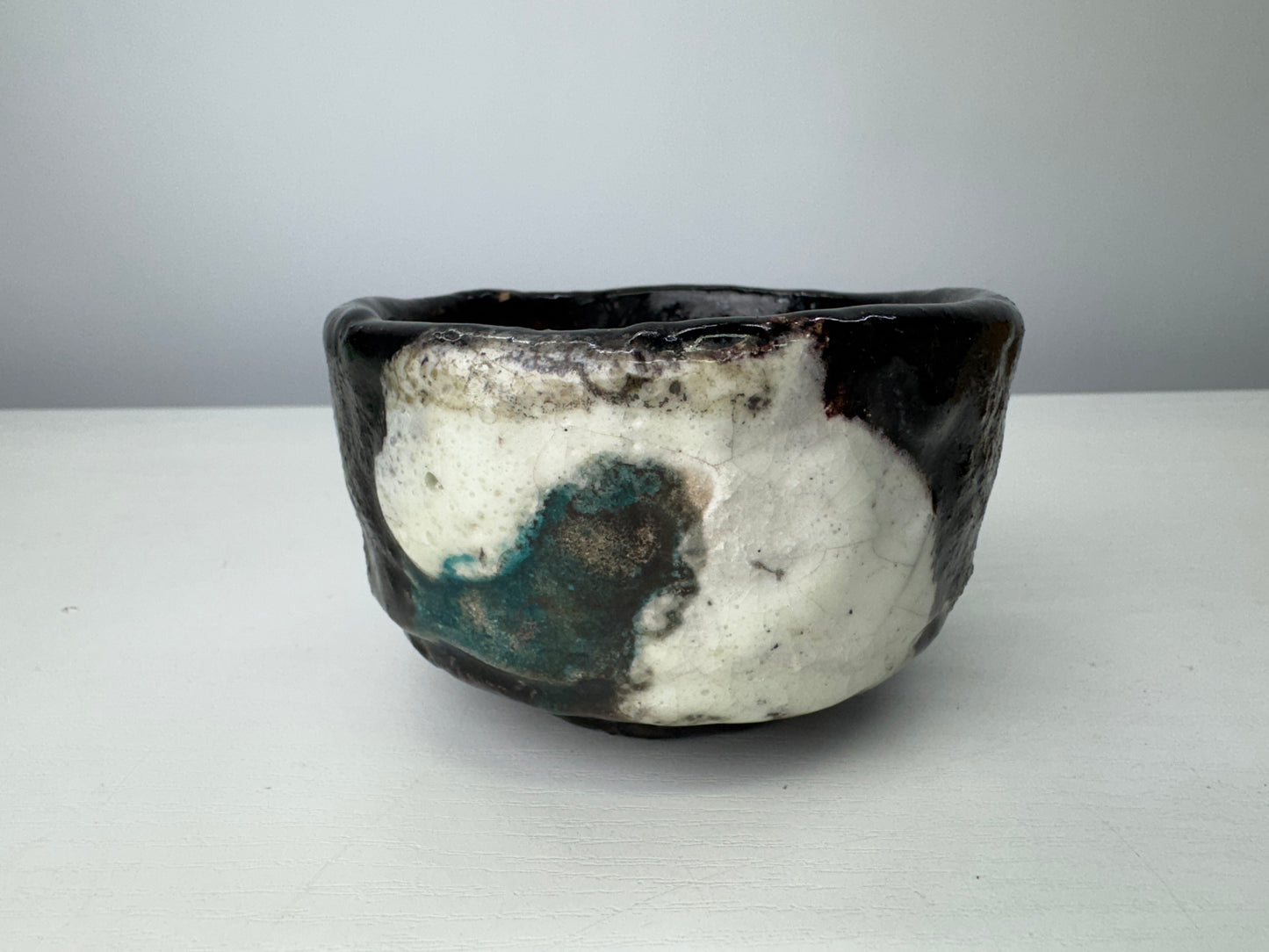 Y9059 CHAWAN Raku-ware bowl signed box Japan antique tea ceremony pottery cup