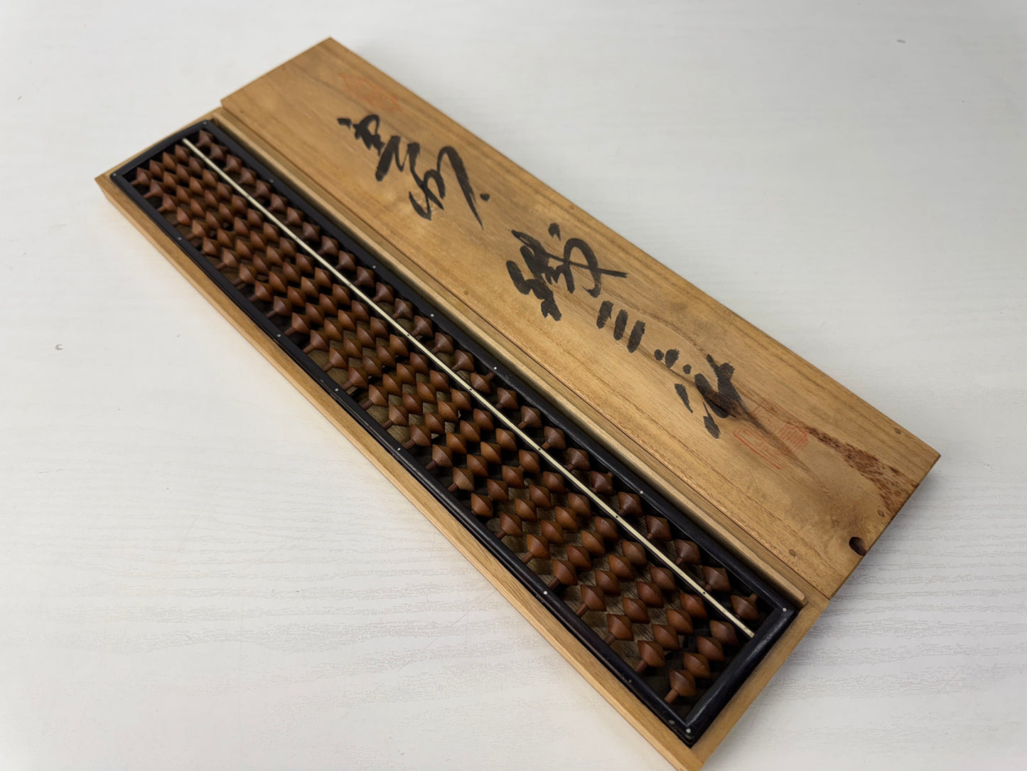 Y9061 SOROBAN wooden Abacus signed box Japan antique math counting machine