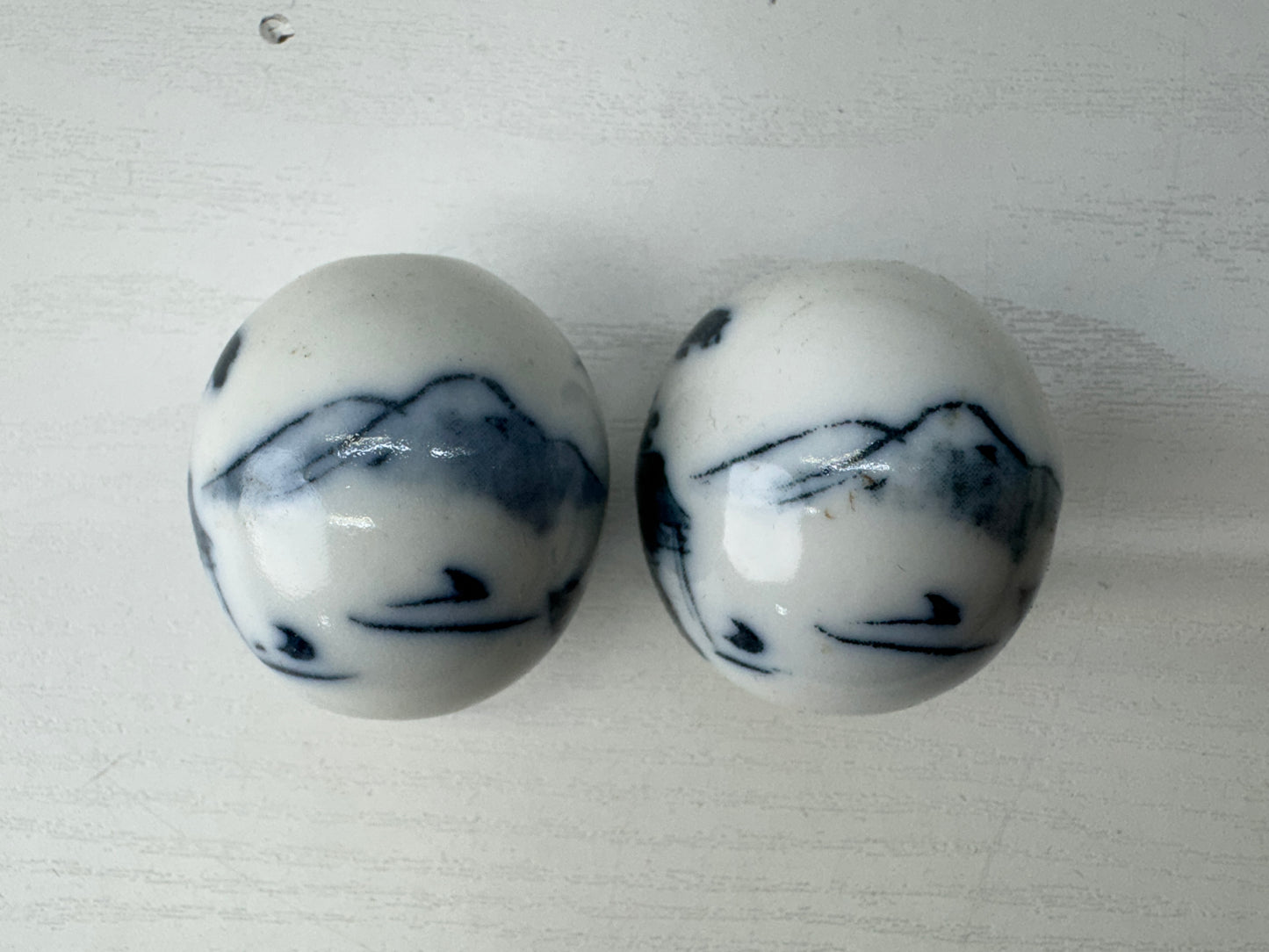 Y9063 FUCHIN Underglaze blue ceramic box Japan kakejiku Hanging Scroll Weight