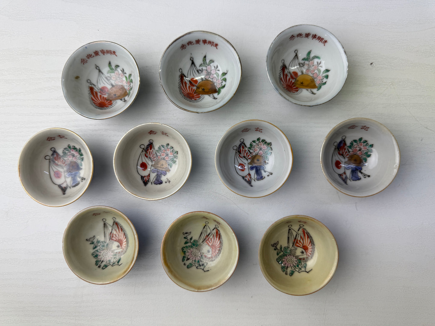 Y9073 Imperial Japan Army Sake cup sakazuki set of 10 Japanese WW2 vintage