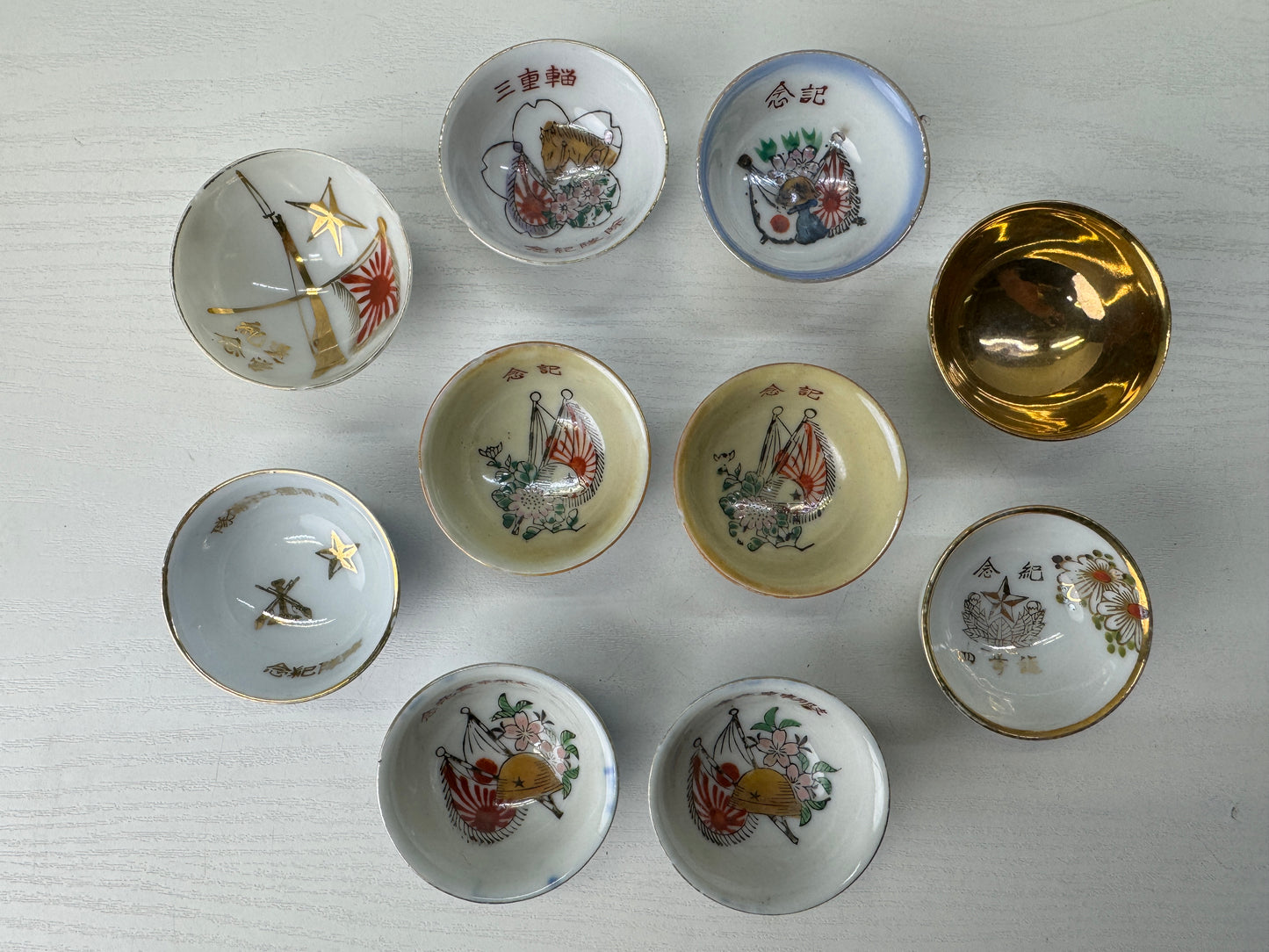 Y9074 Imperial Japan Army Sake cup sakazuki set of 10 Japanese WW2 vintage