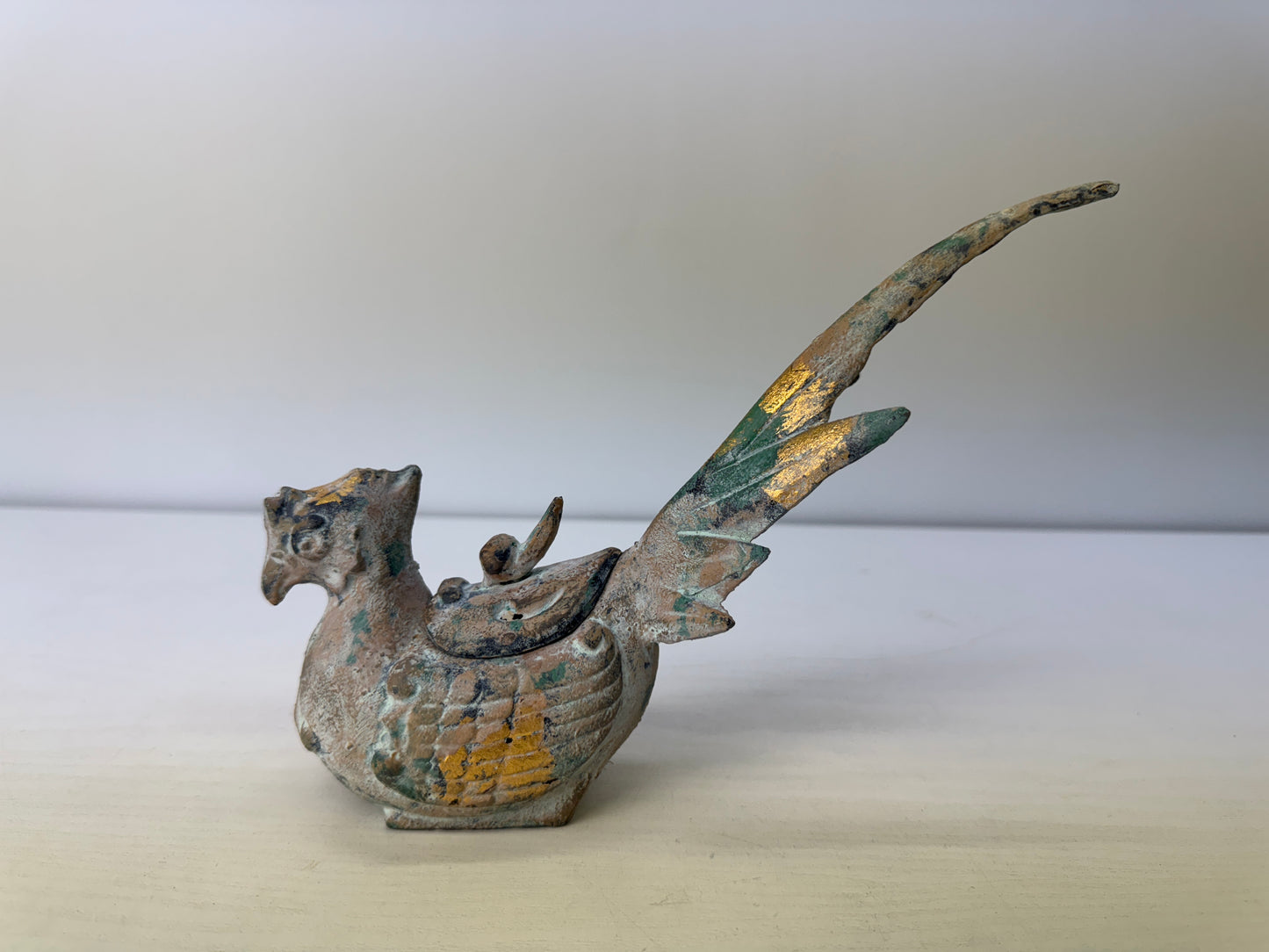 Y9080 KOURO metal Phoenix stand Japan antique Incense Burner fragrance aroma