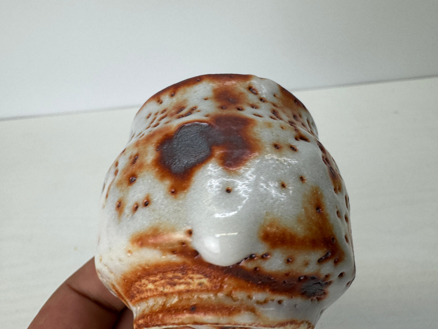 Y9085 CHAWAN Shino-ware sake cup signed box Guinomi Japan antique tableware