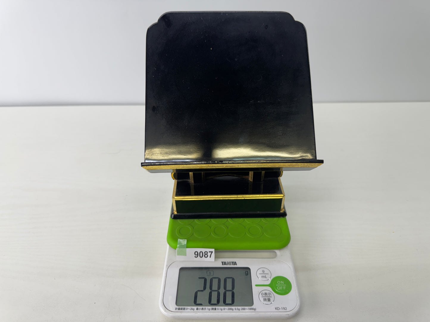 Y9087 Buddhist Altar Kakocho stand black lacquer gold rim Japan antique Buddhism