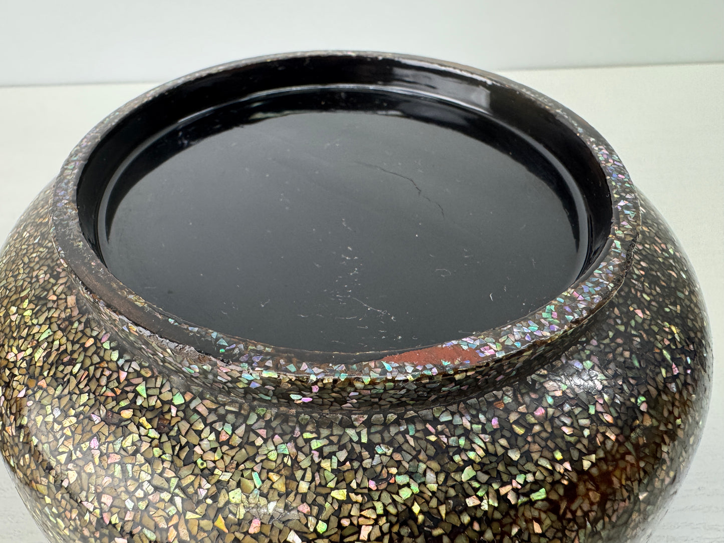 Y9092 CHAWAN Mother-of-pearl work lidded container Japan antique storage case