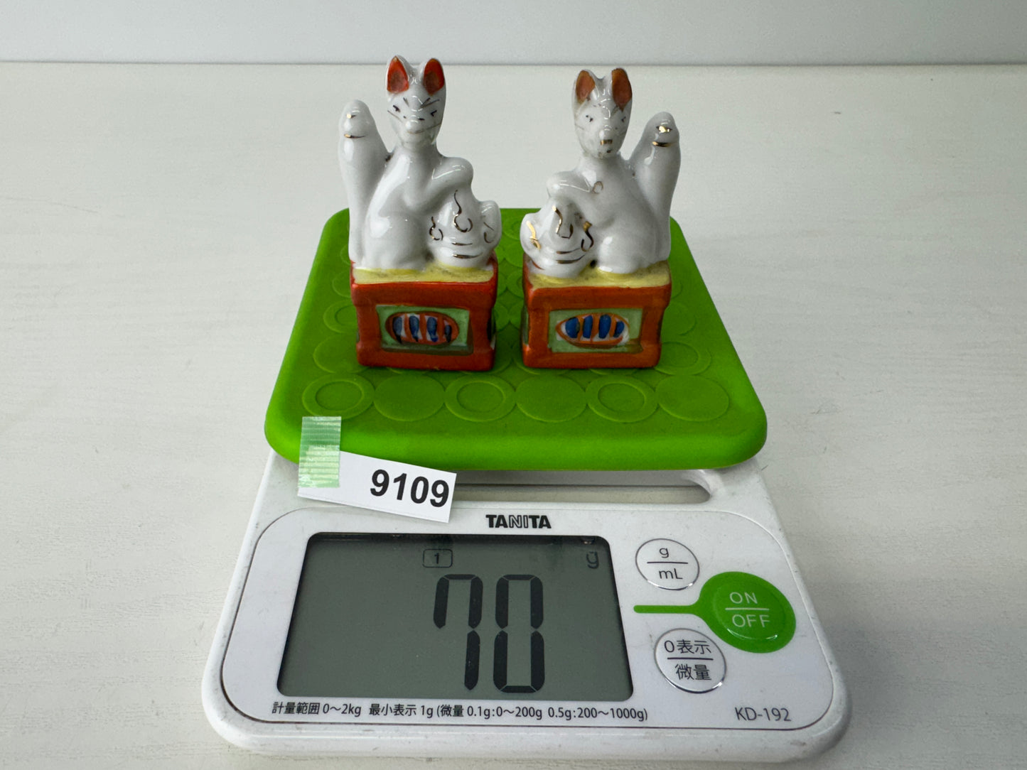 Y9109 OKIMONO Ceramic small Inari Fox figurine Buddhist art Japan antique decor