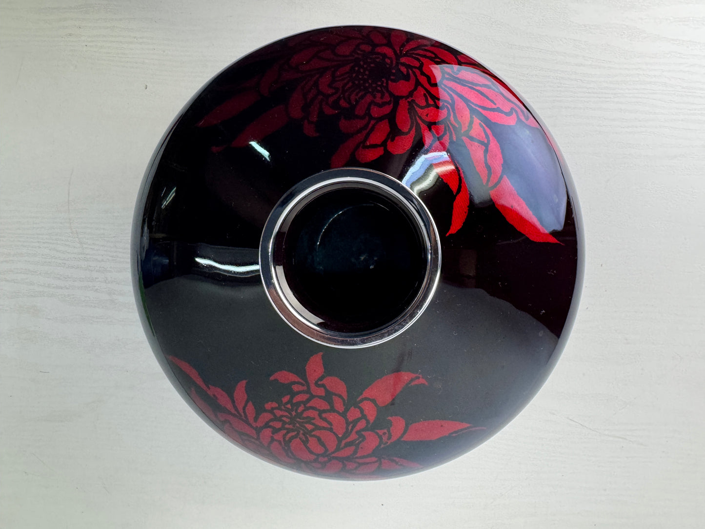 Y9119 FLOWER VASE Cloisonne Black signed box Japan ikebana floral arrangement