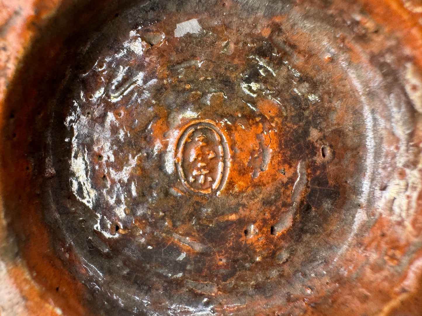 Y9128 CHAWAN Raku-ware Red deformed bowl signed Japan antique tea ceremony cup
