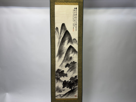 Y9139 KAKEJIKU ink wash Landscape signed box Japan antique hanging scroll decor
