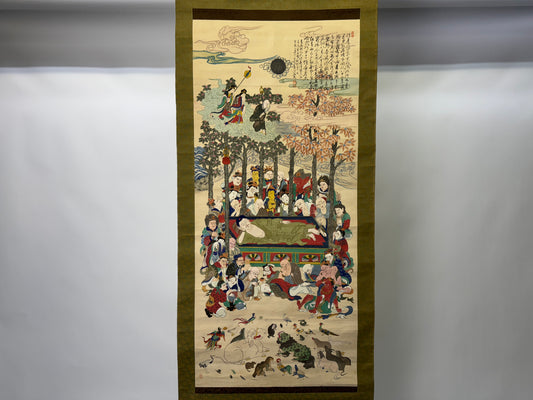 Y9140 KAKEJIKU Nirvana Buddhist art signed Japan antique hanging scroll interior