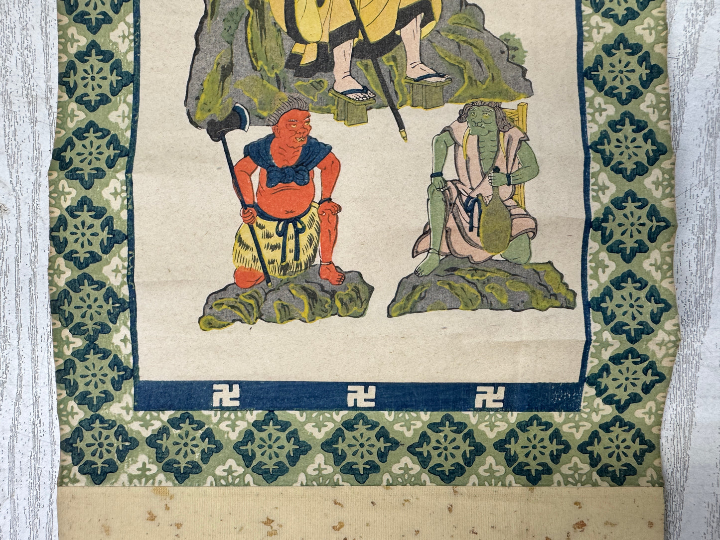 Y9142 KAKEJIKU woodblock print Buddhist painting Japan antique hanging scroll