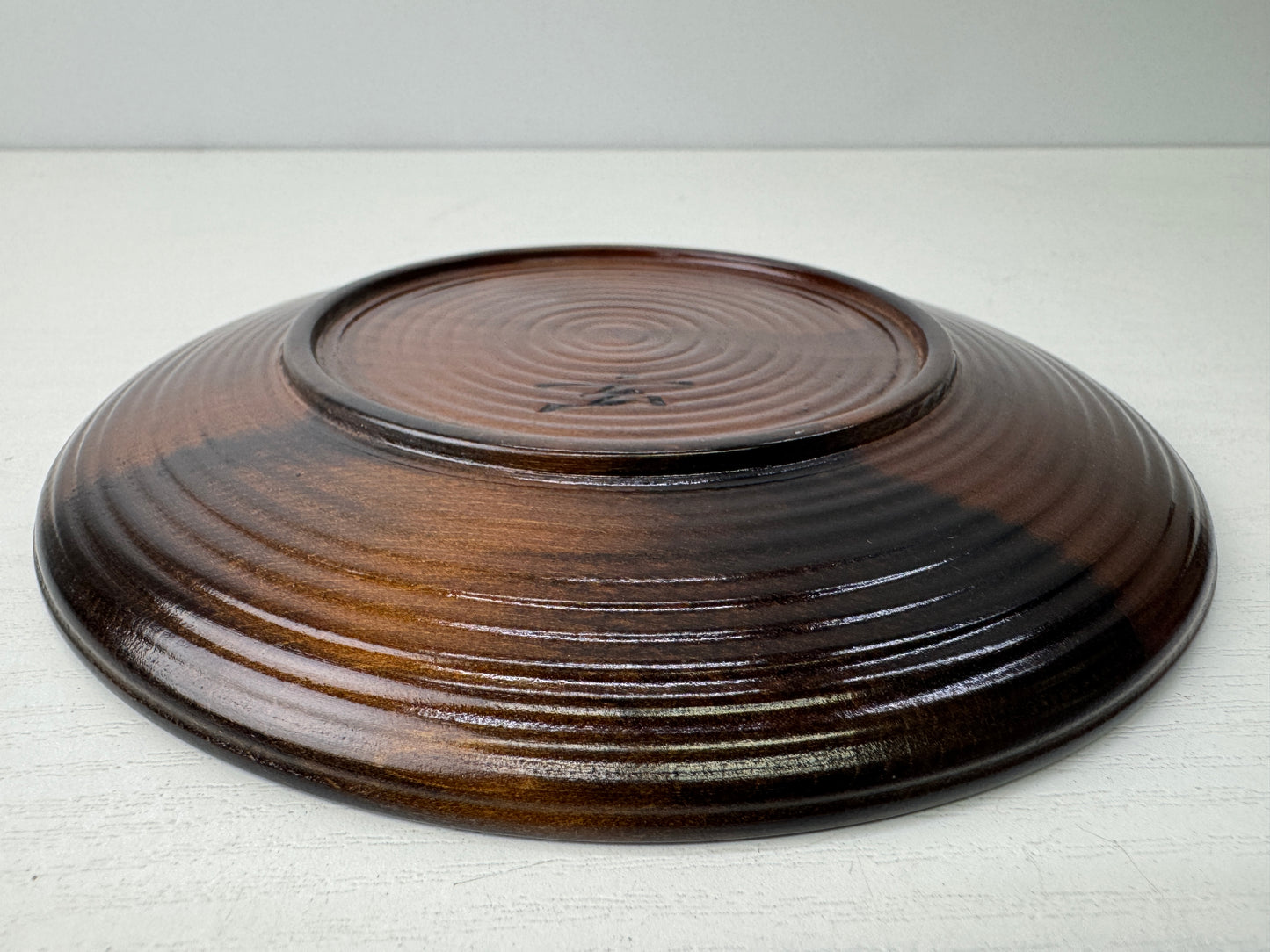 Y9155 DISH Lacquered kanji letter serving plate signed box Japan antique kitchen