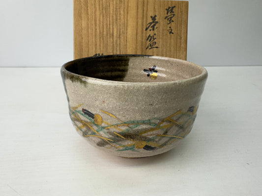 Y9160 CHAWAN Kyo-ware bowl Firefly signed box Japan antique tea ceremony pottery
