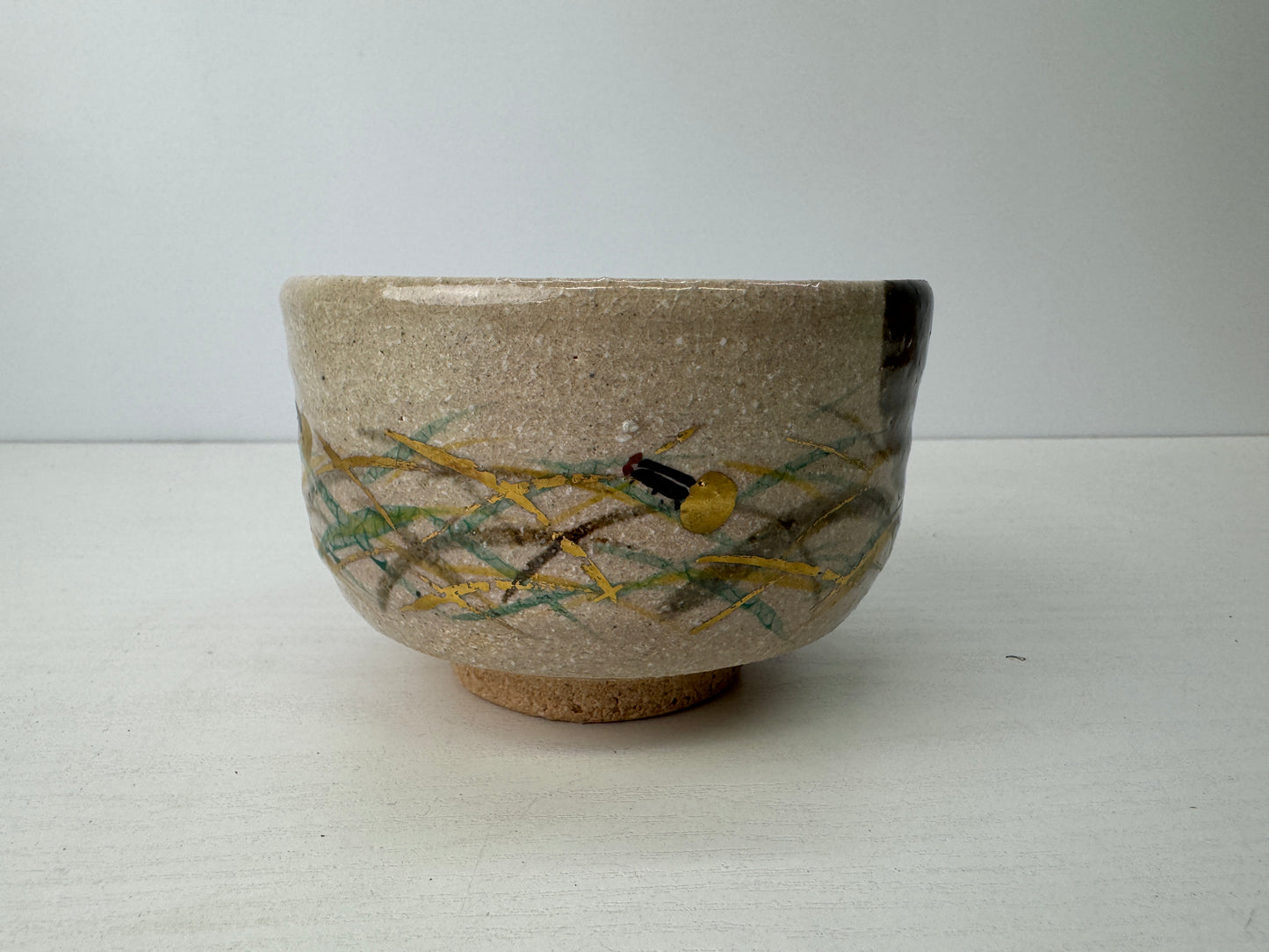 Y9160 CHAWAN Kyo-ware bowl Firefly signed box Japan antique tea ceremony pottery