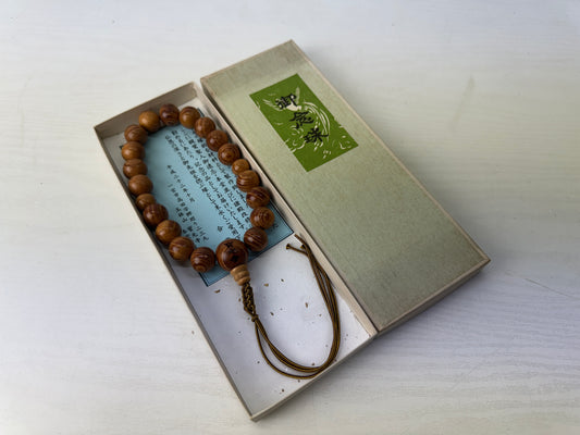 Y9172 JUZU Rosary Zelkova beadroll box Japan antique Buddhist Prayer Beads