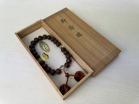 Y9173 JUZU Rosary Ironwood beadroll box Japan antique Buddhist Prayer Beads